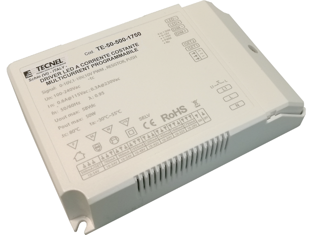 TE-50-500-1750 - Driver CC programmabile 500-1750mA dimmerabile Push + 0/1-10V