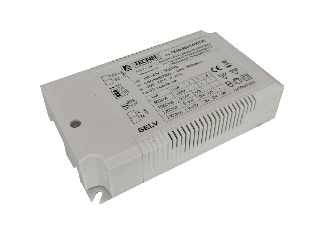 TE60-9001400TRI - Driver LED CC 900-1400mA 60W dimmerabile Triac/Mosfet